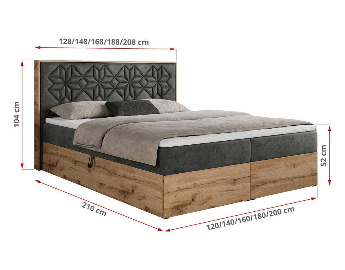 BOXBETT NESSI - 200/200 Dunkelgrau Velvet - H4 - Dunkelgrau, Holz/Textil (200/200cm) - MKS