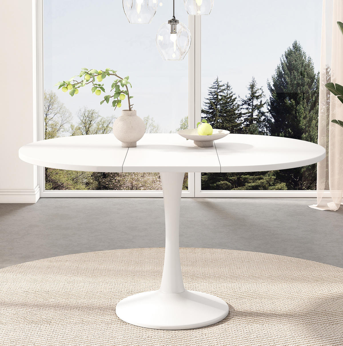 ESSTISCH aus MDF 100/140x100x75 cm Weiß ausziehbar, oval und platzsparend - Weiß, Holzwerkstoff (100/140/75cm) - Modfu