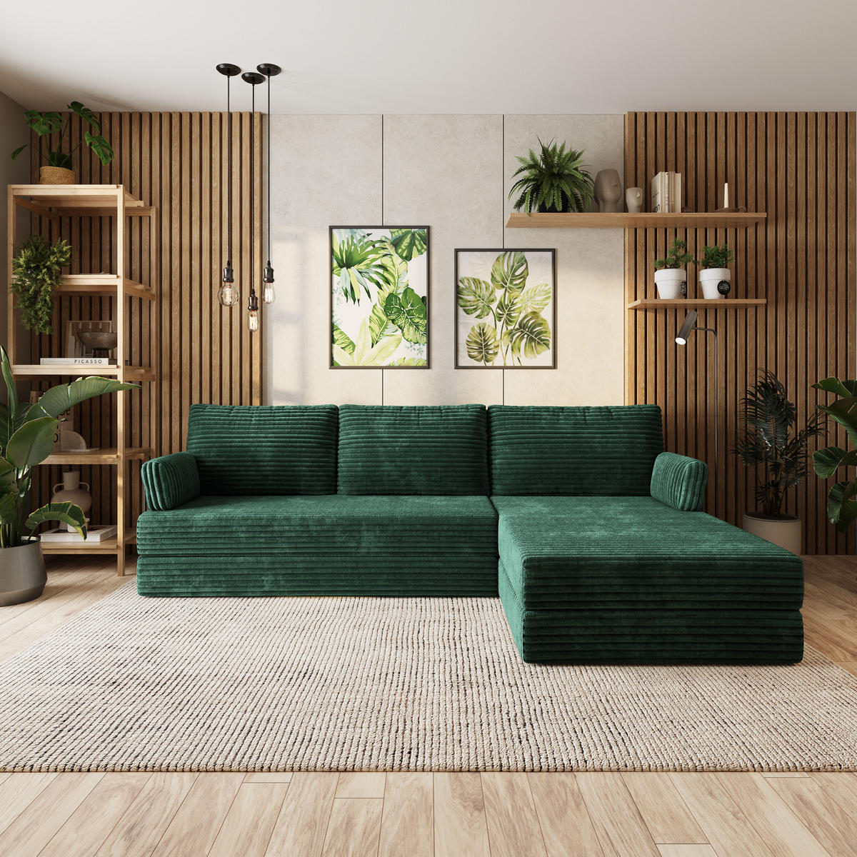 ROHOVÁ SEDAČKA ANKO modulární Boneless pohovka s funkcí spaní, tmavě zelená TILIA 39 - zelená barva, textil (270/160cm) - MASSENO
