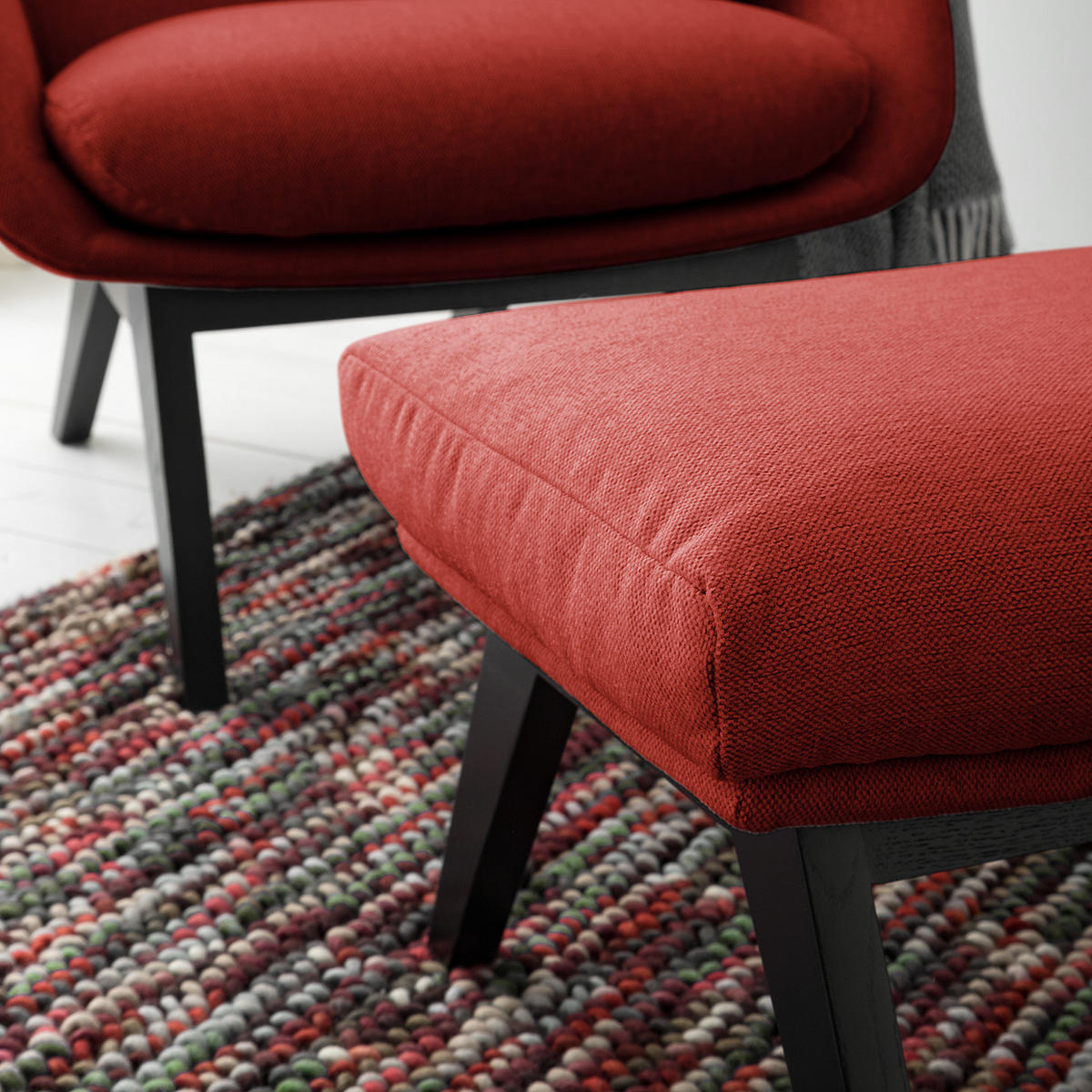 POLSTERHOCKER - Rot/Schwarz, Eichenholz/Textil (54/41/41cm) - home24