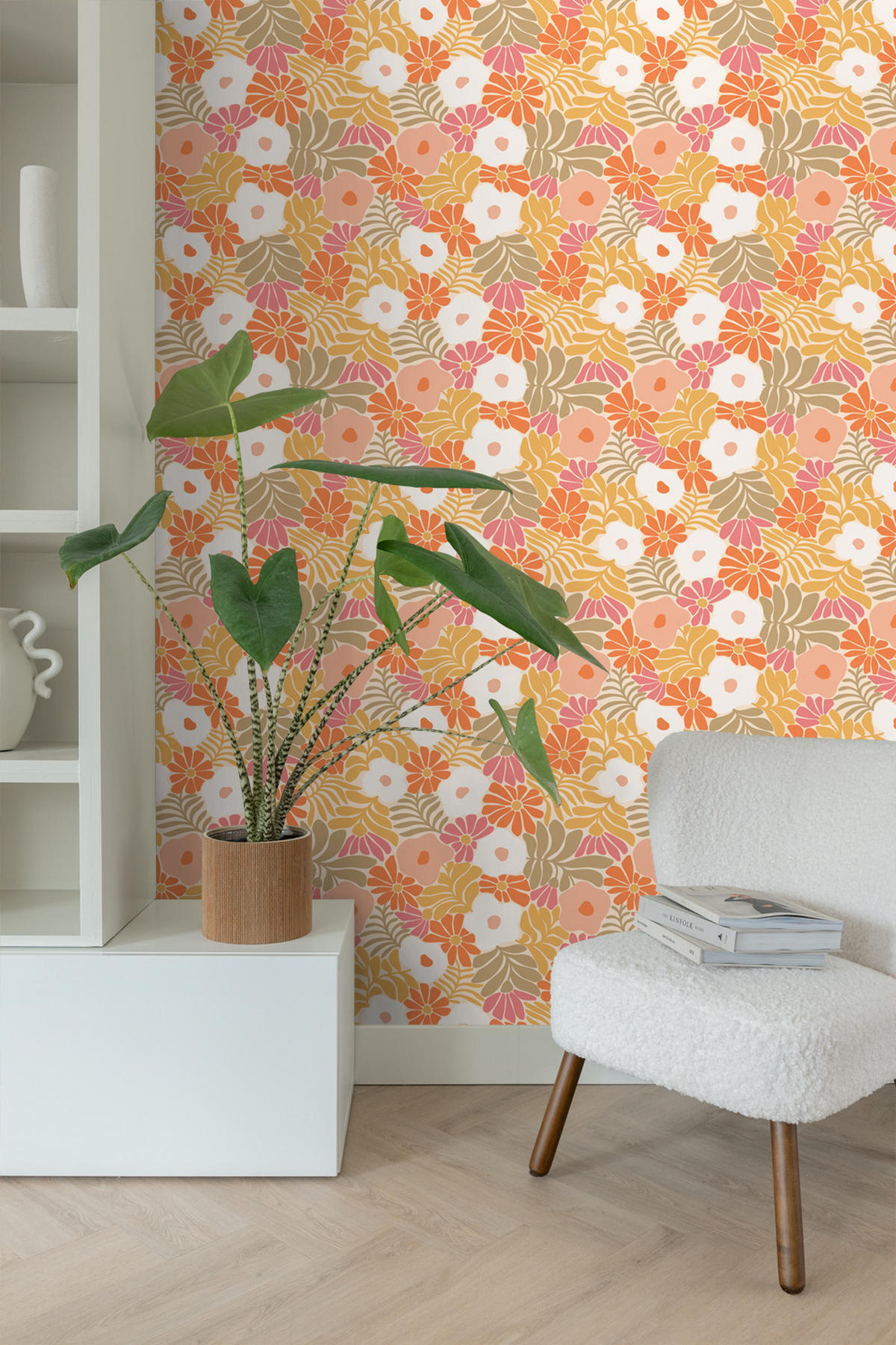 TAPETE Blumen im Matisse-Stil 53 cm x 10.05 m - Orange, Papier (53/1000cm) - ESTAhome