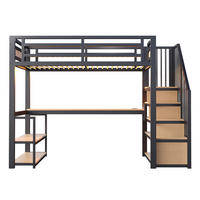 HOCHBETT 90/200 cm Schwarz mit LED-Lichtleisten, Stautreppen und Tisch - Schwarz, Metall (90/200cm) - Oxeza