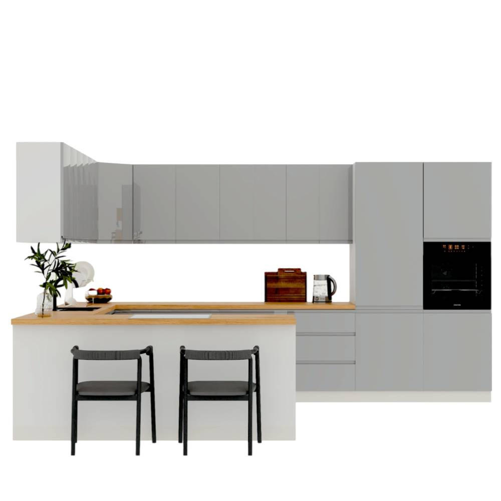 ECKKÜCHE 390 × 260 cm - Aspen K107-M860 - in Grau/Hochglanz - Grau, Holz (650/260/210cm)