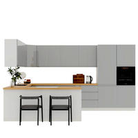 ECKKÜCHE 390 × 260 cm - Aspen K107-M860 - in Grau/Hochglanz - Grau, Holz (650/260/210cm)