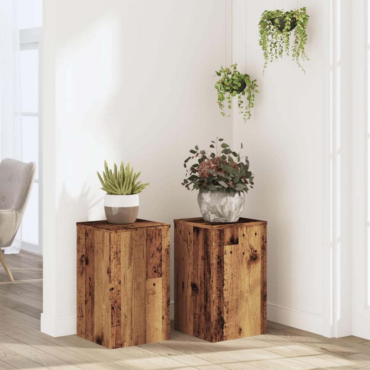PFLANZENSTÄNDER 2er Set Altholz-Optik 30/30/50 Cm Holzwerkstoff - Braun, Holzwerkstoff (30/50/30cm) - vidaXL