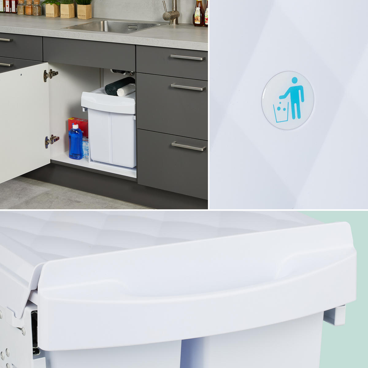 EINBAUMÜLLEIMER - Weiß, Kunststoff/Metall (34/41.3/51.8cm) - Relaxdays