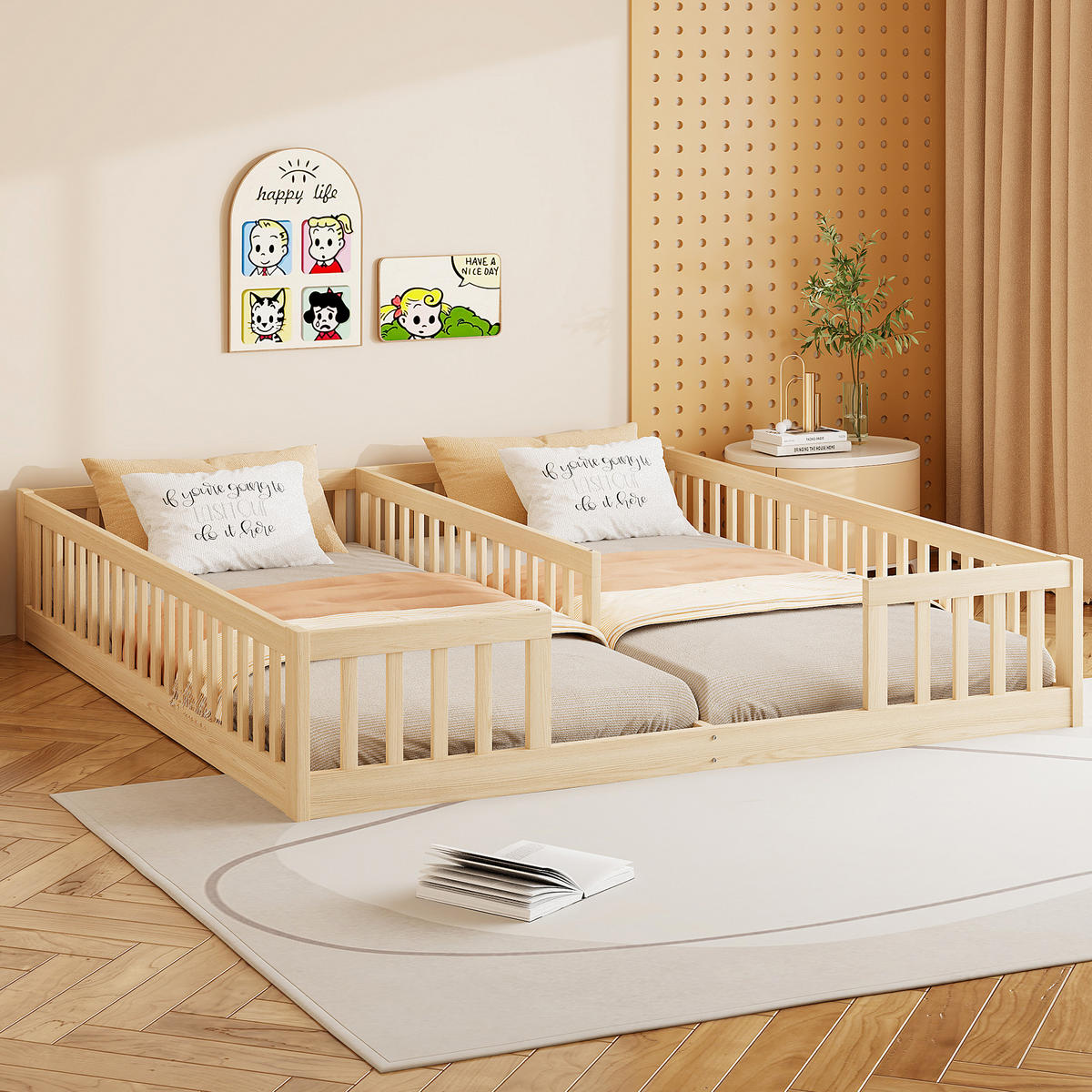 KINDERBETT 90/200 cm & 90/200 cm in Natur mit Sicherheitsgitter und Lattenrost - Naturfarben, Holz/Holzwerkstoff (90/200cm) - WISHDOR