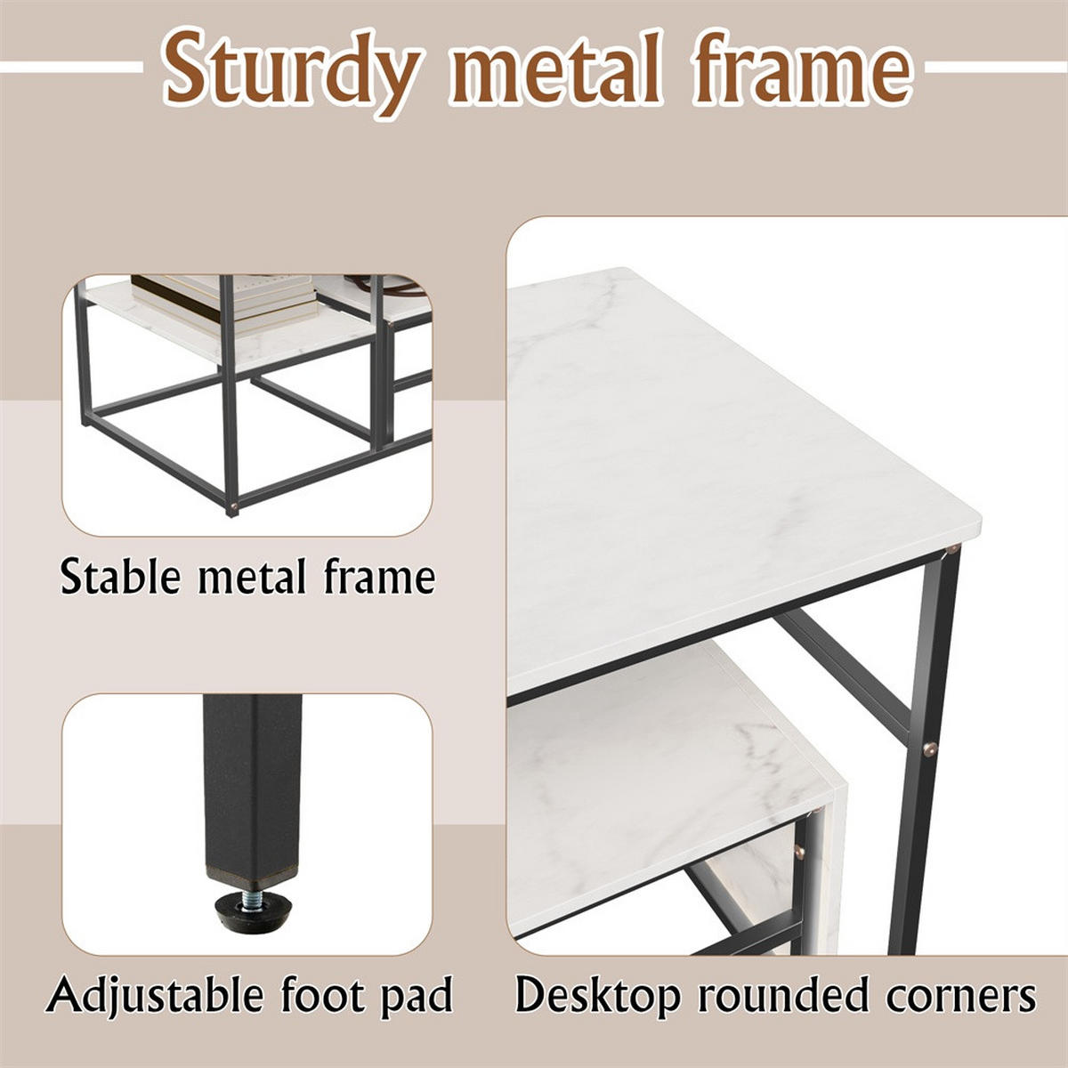 COUCHTISCH - Rechteckiger Couchtisch in Marmoroptik mit schwarzem Metallgestell - Weiß und Schwarz - Schwarz, Holzwerkstoff (52/105/48.5cm) - DELFA