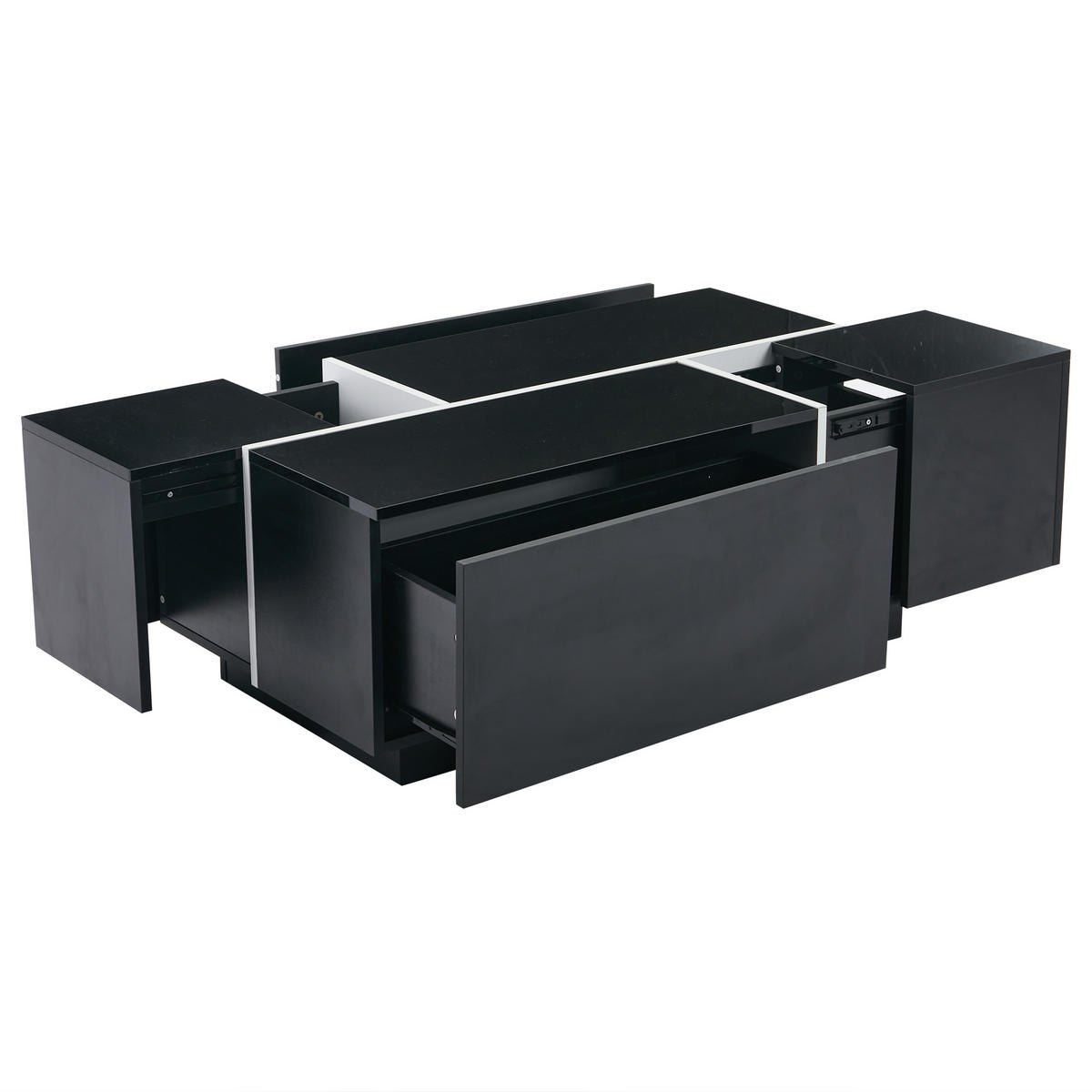 COUCHTISCH 100/60/40 cm schwarz mit 4 Schubladen und Hochglanzoberfläche - Schwarz, Holzwerkstoff (100/60/40cm) - OKWISH