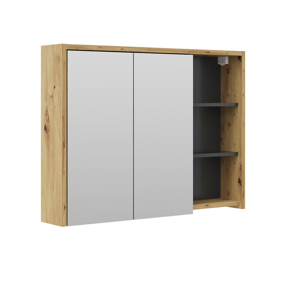 BADSPIEGELSCHRANK Viola Eiche/Anthrazit 100 x 75 cm - Eichefarben/Anthrazit, Holzwerkstoff (100/75/18cm) - Vicco