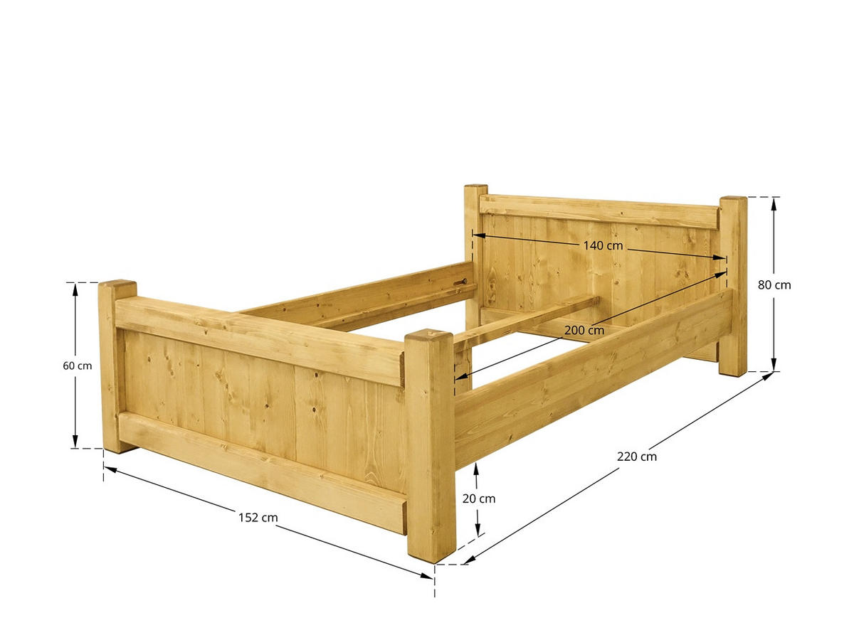 BETT aus Massivholz VINTAGE - Honig, Holz (140/200cm) - Seart