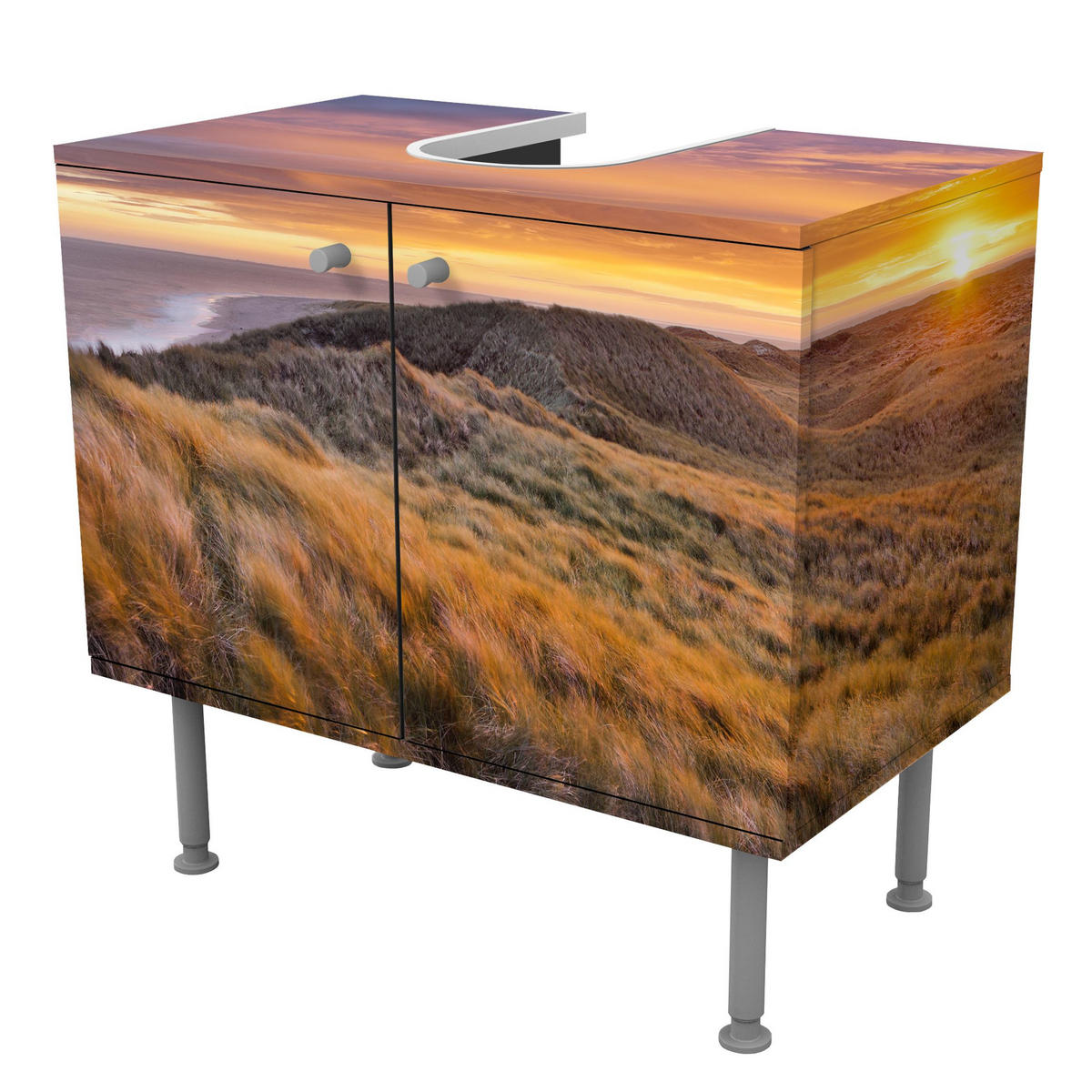 WASCHBECKENUNTERSCHRANK Sonnenaufgang am Strand auf Sylt 60/55/35 cm - Orange, Holzwerkstoff (60/55/35cm) - Bilderwelten