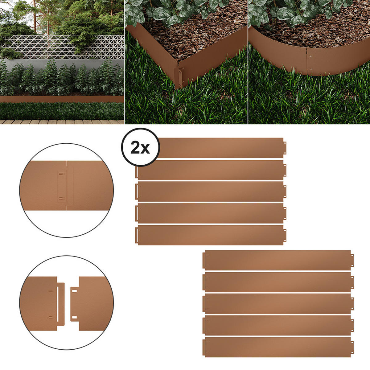 RASENKANTE Braun 100 x 18 cm 20 Meter - Braun, Metall (100/18/0.7cm) - Vicco