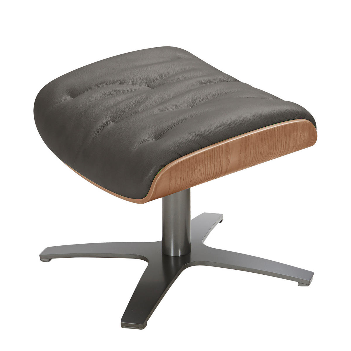 POLSTERHOCKER - Leder - Dunkelgrau/Grau, Leder/Metall (52/40/39cm) - home24