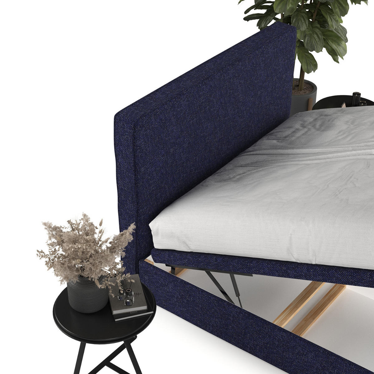 POLSTERBETT Hush mit Stauraum 120/200 cm Marineblau im Alta Stoff - Schwarz/Dunkelblau, Holz/Holzwerkstoff (120/200cm) - AltaBeds