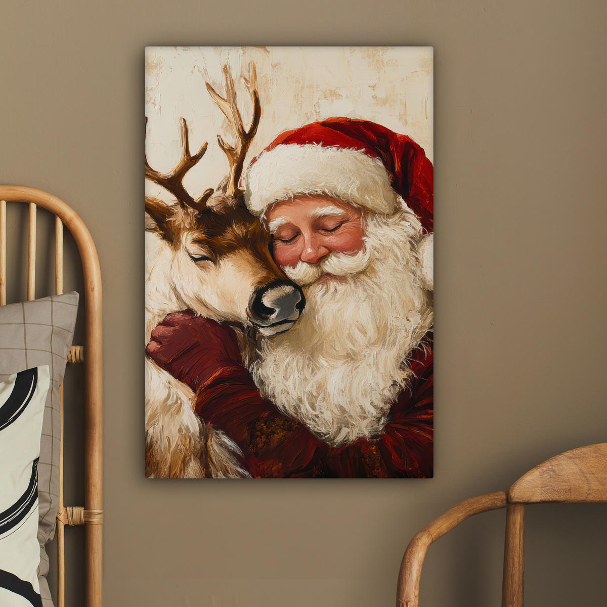 LEINWANDBILD Weihnachtsmann - Rentier - Weihnachten 40x60 cm - Rotbraun, Textil (40/60cm) - MuchoWow