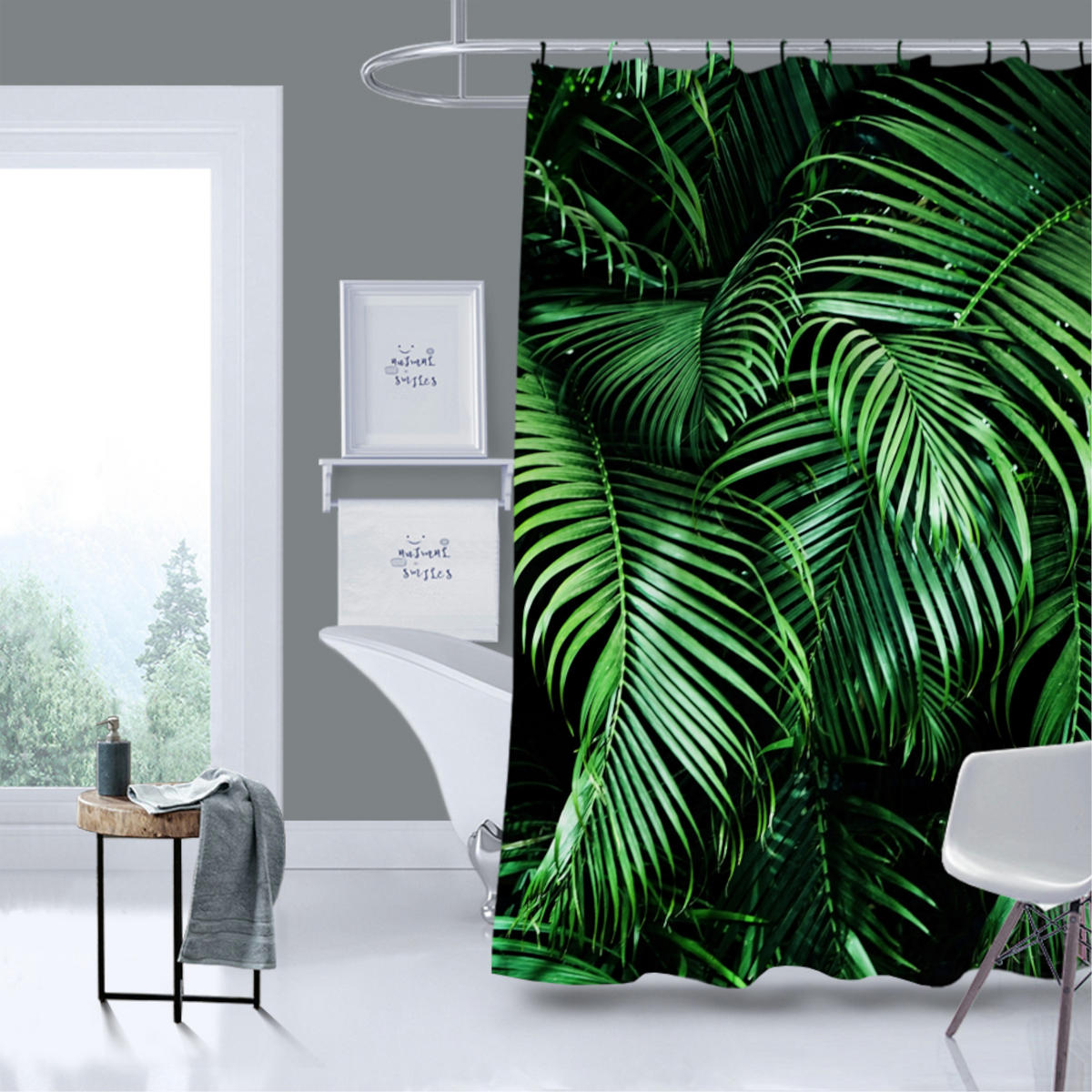 DUSCHVORHANG Palmdream 180 x 200 cm - Schwarz, Textil (180/200cm) - Sanilo