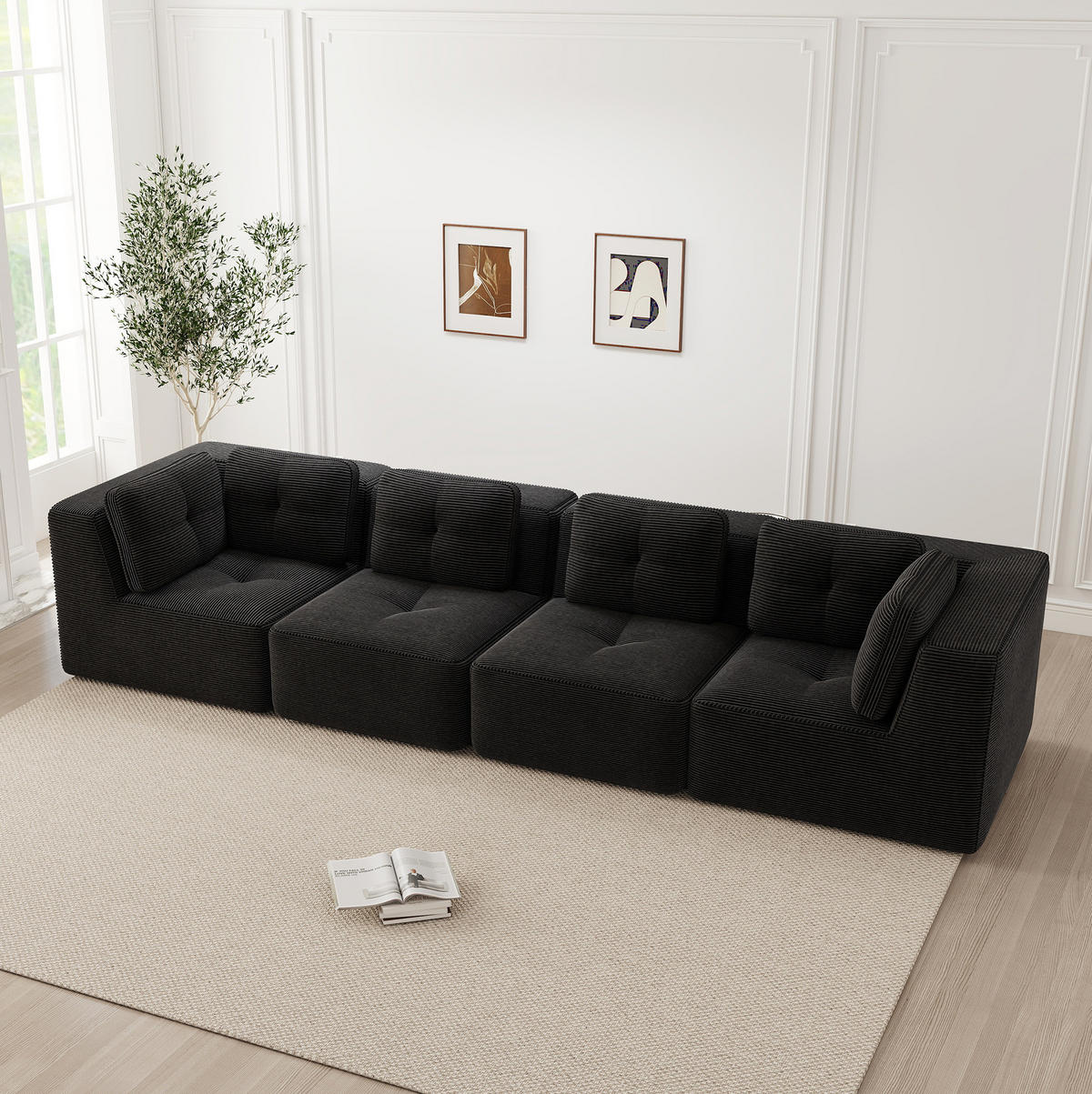 SOFA 386/104/69 cm in Schwarz, modular mit Cordbezug - Schwarz, Textil (104/69/386cm) - Flora Grace