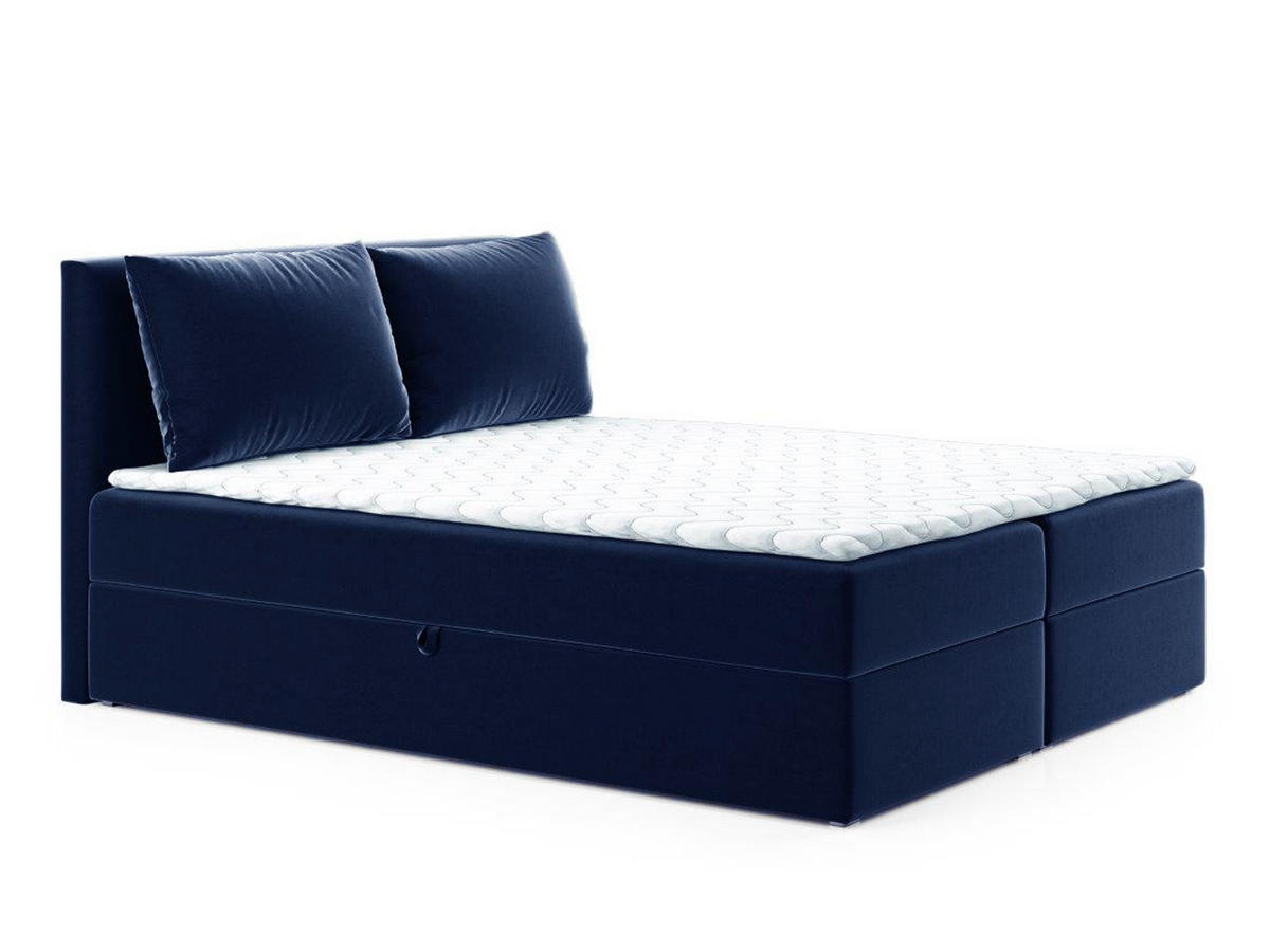 BOXBETT Egro - 160x200 - blau (Kronos 09, Velvet) - Blau/Schwarz, Holz/Holzwerkstoff (160/200cm) - Sofnet