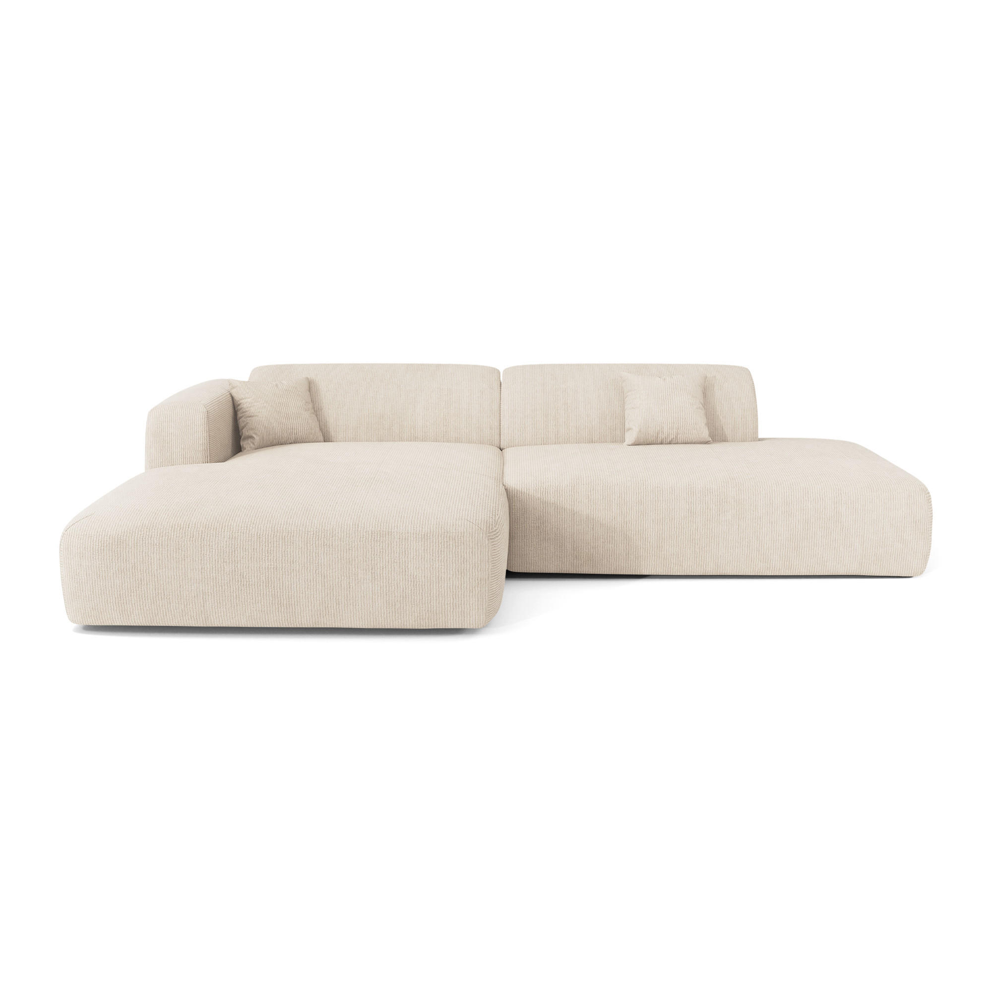 ECKSOFA LINKS Gerippter Samt Creme 310cm - Creme, Textil (300/96cm) - Sia Home