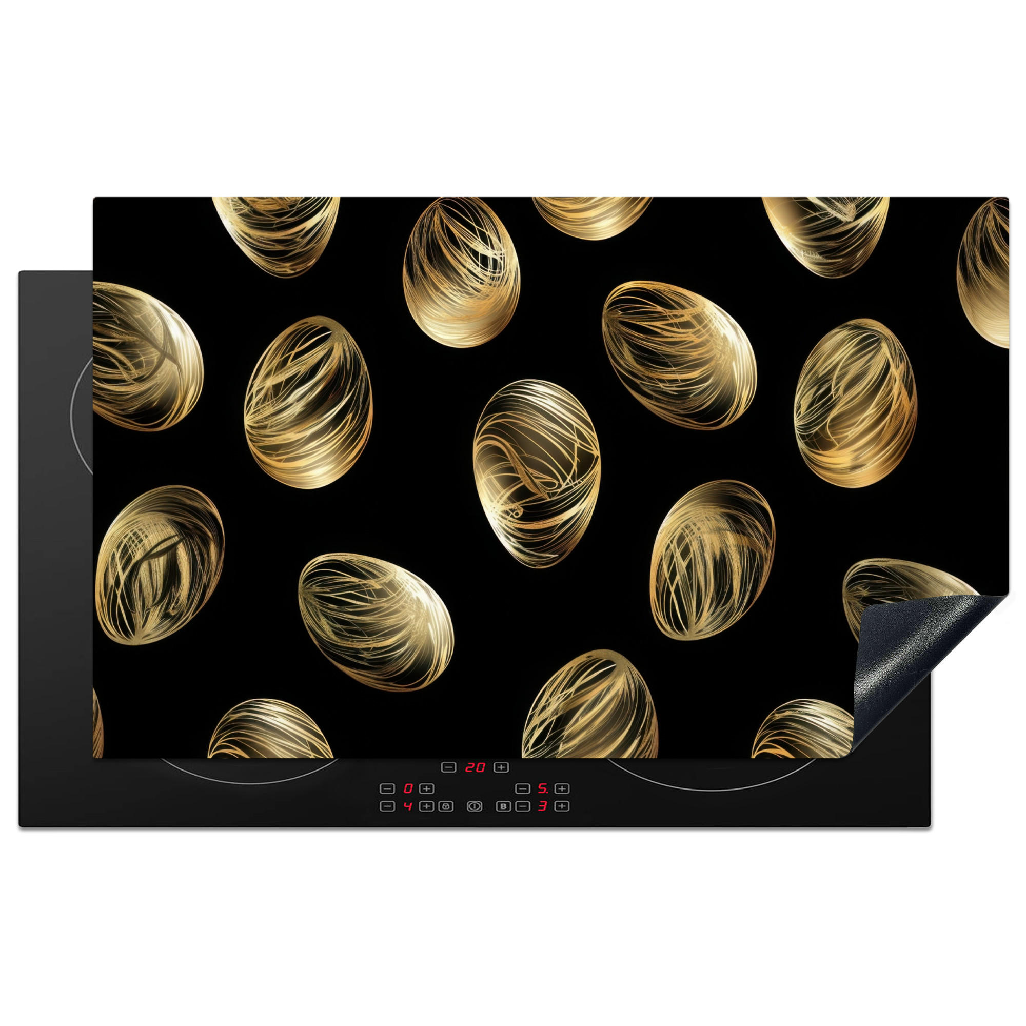 HERDABDECKPLATTE Eier - Gold - Muster Induktionsmatte 83x51 cm - Schwarz, Kunststoff (83/51.5/0.2cm) - MuchoWow