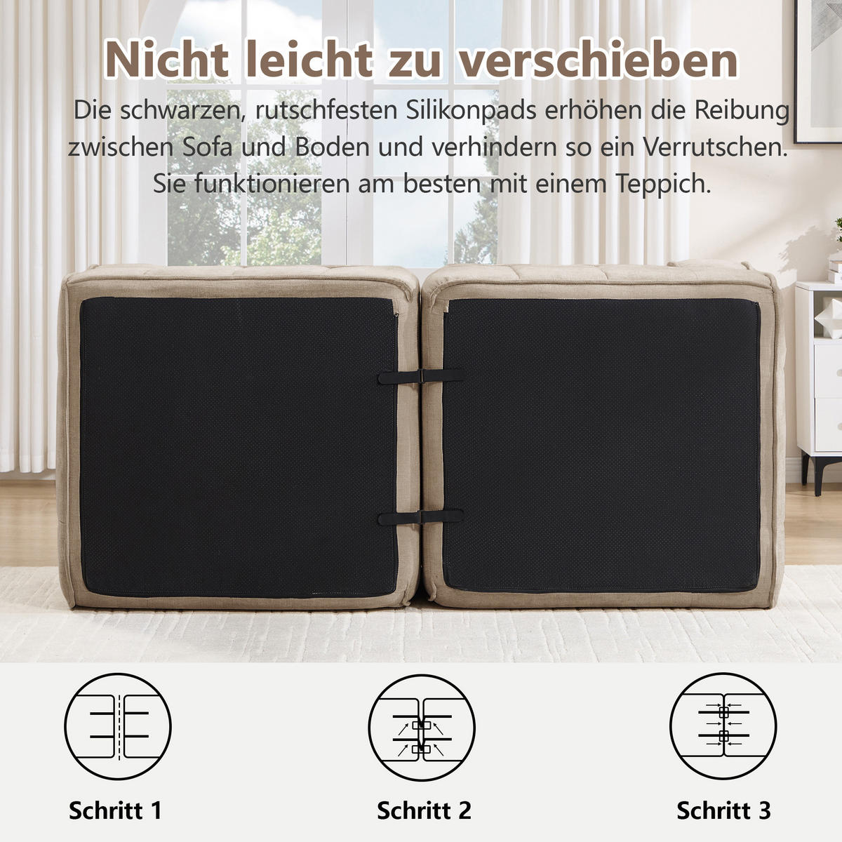2-SITZER-SOFA DE-34428 modular mit 2 Hockern Sand - Sandfarben, Textil (162/67/198cm) - ComfortXL