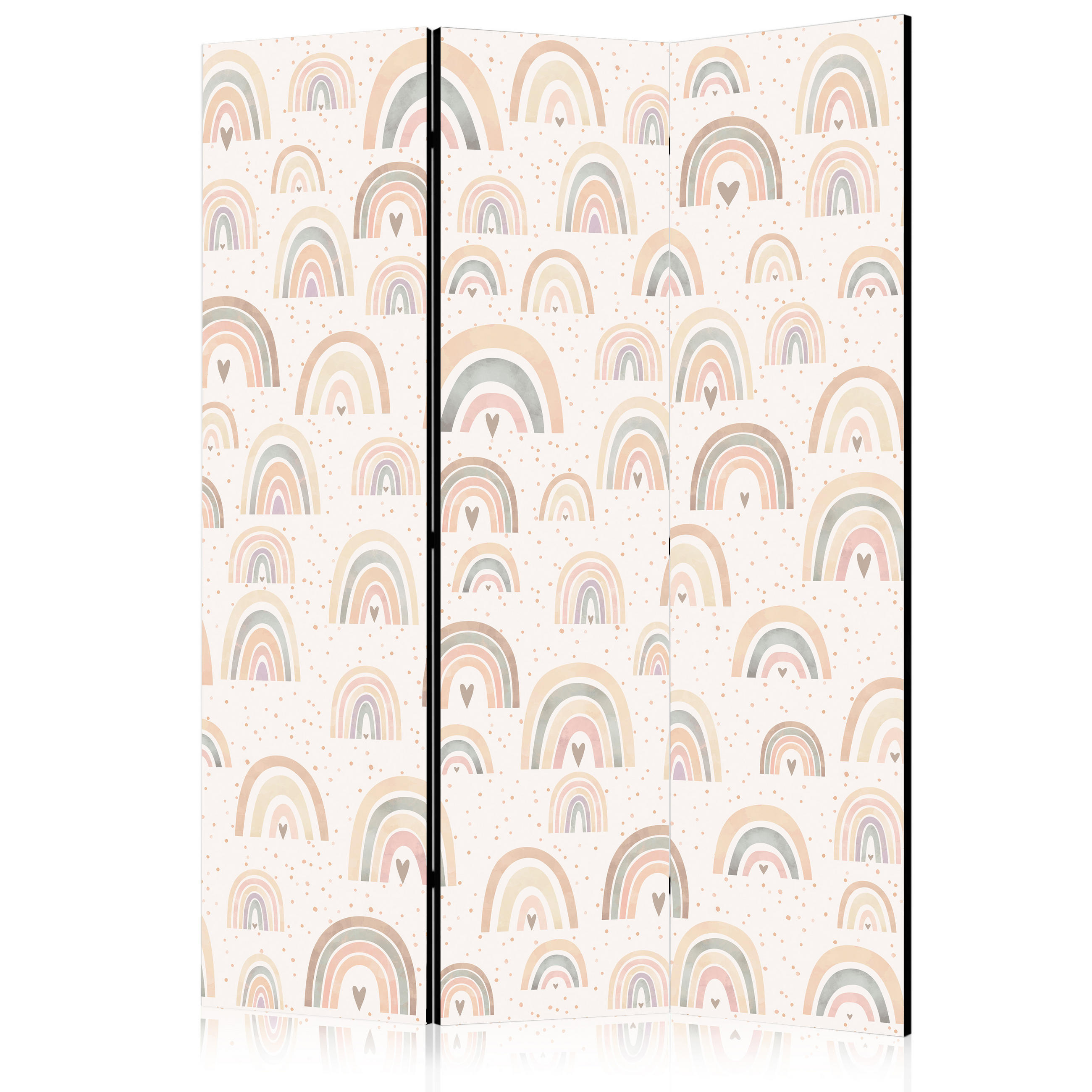 PARAVENT Akustik 3-tlg 135x172 cm Regenbogen Herzen Boho - Beige, Holz/Textil (135/172/3cm) - Muralo