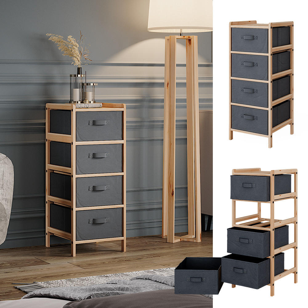 KOMMODE Bruno Grau 34.5 x 86 cm mit 4 Stoffschubladen - Naturfarben/Grau, Holzwerkstoff (34.5/86/36.5cm) - Vicco