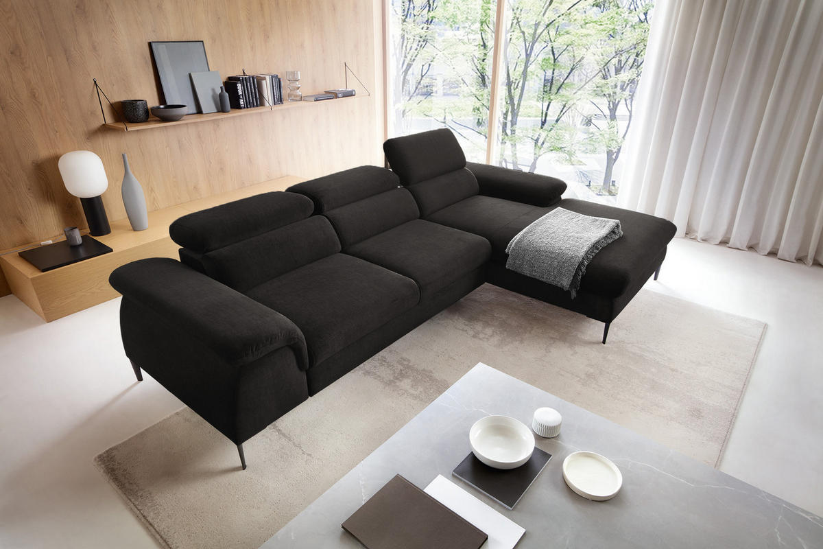 ECKSOFA L-Form 290 cm Amaro M mit Schlaffunktion, Rechts, Schwarz - Schwarz, Holz (182/288cm) - Emporius