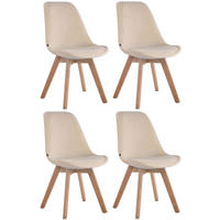 STUHL 4er Set Samt creme - Eukalyptusholzfarben/Creme, Holz/Textil (48/84/55cm) - CLP