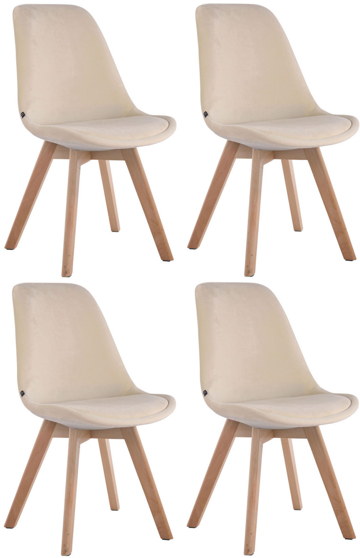 STUHL 4er Set Samt creme - Eukalyptusholzfarben/Creme, Holz/Textil (48/84/55cm) - CLP