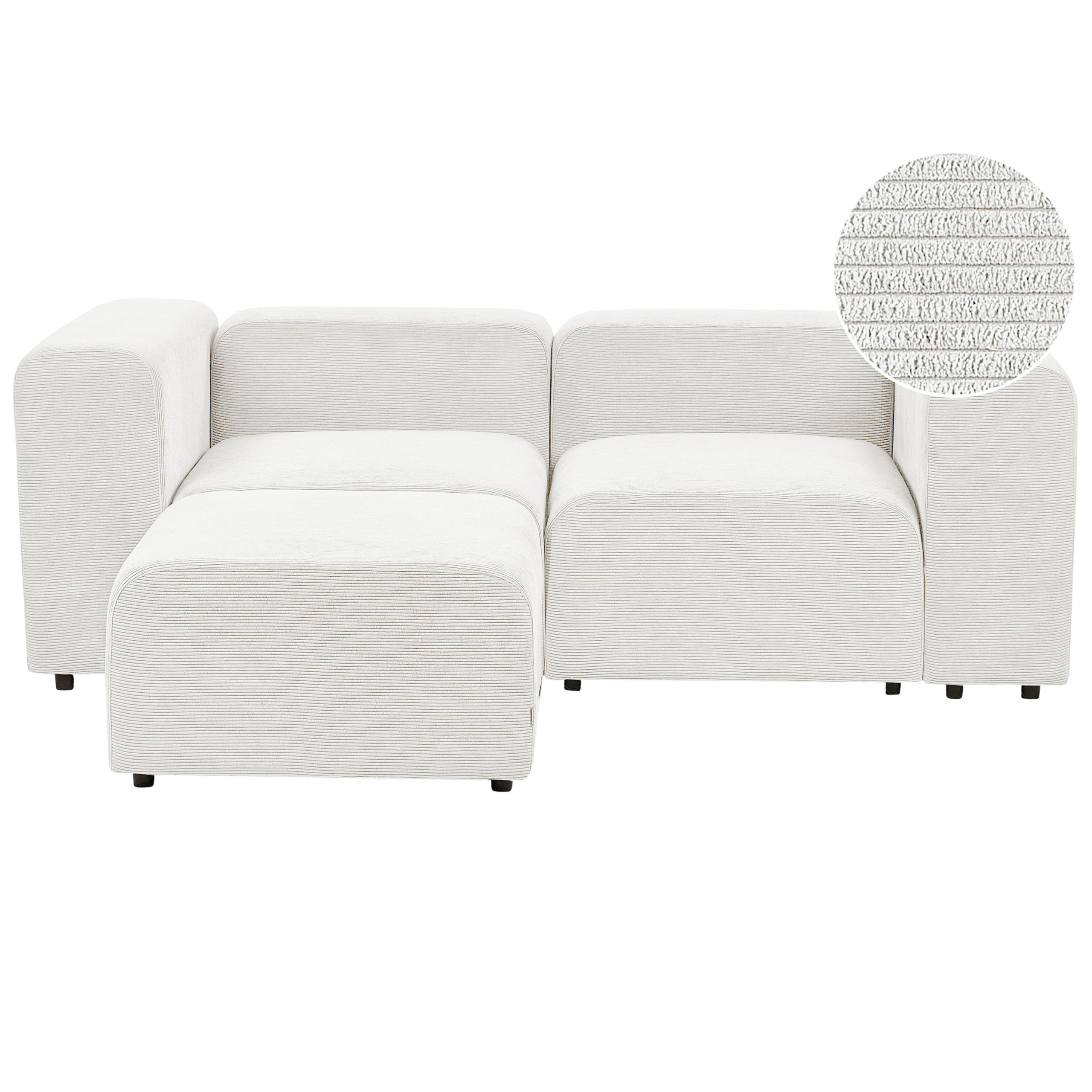ECKSOFA 2-Sitzer Cord cremeweiß mit Ottomane Falsterbo - Weiß, Textil (204/105cm) - Beliani