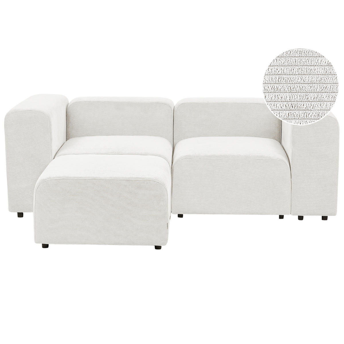 ECKSOFA 2-Sitzer Cord cremeweiß mit Ottomane Falsterbo - Weiß, Textil (204/105cm) - Beliani