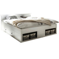 BETT Pinie weiß Liegefläche 180 x 200 cm, Stauraumbett mit Bettschubkasten - Schwarz/Weiß, Holzwerkstoff/Kunststoff (180/200cm) - Furn.Design