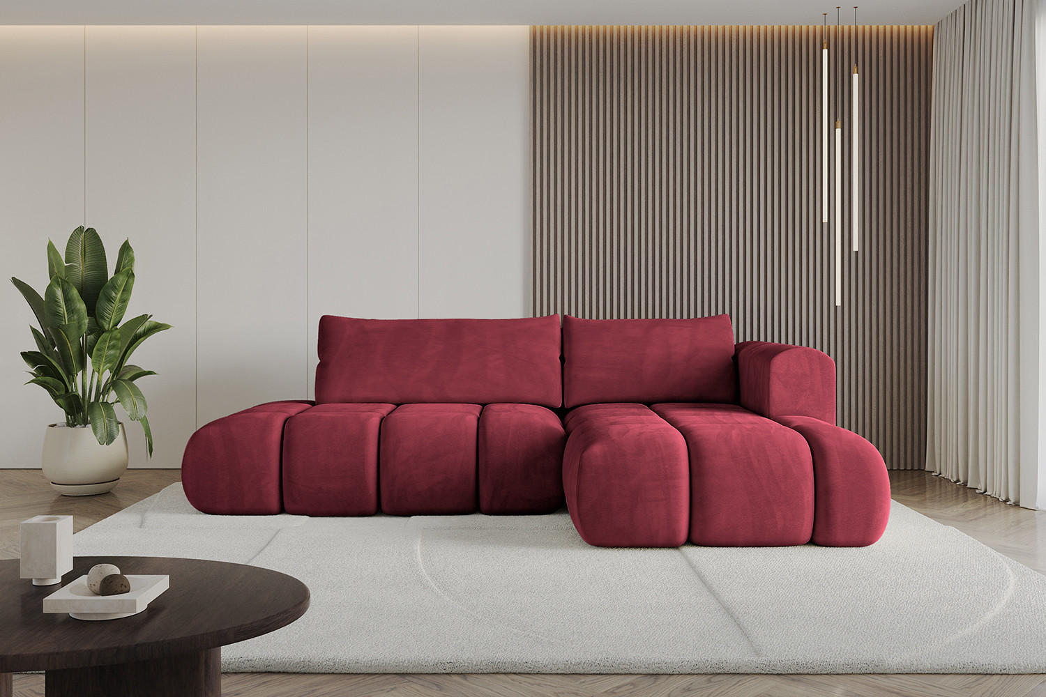 ECKSOFA Ottomane Rechts CLOUD-L 289x180x40 Bordeaux Velours - Bordeaux, Holzwerkstoff/Kunststoff (289/180cm) - ALTDECOR