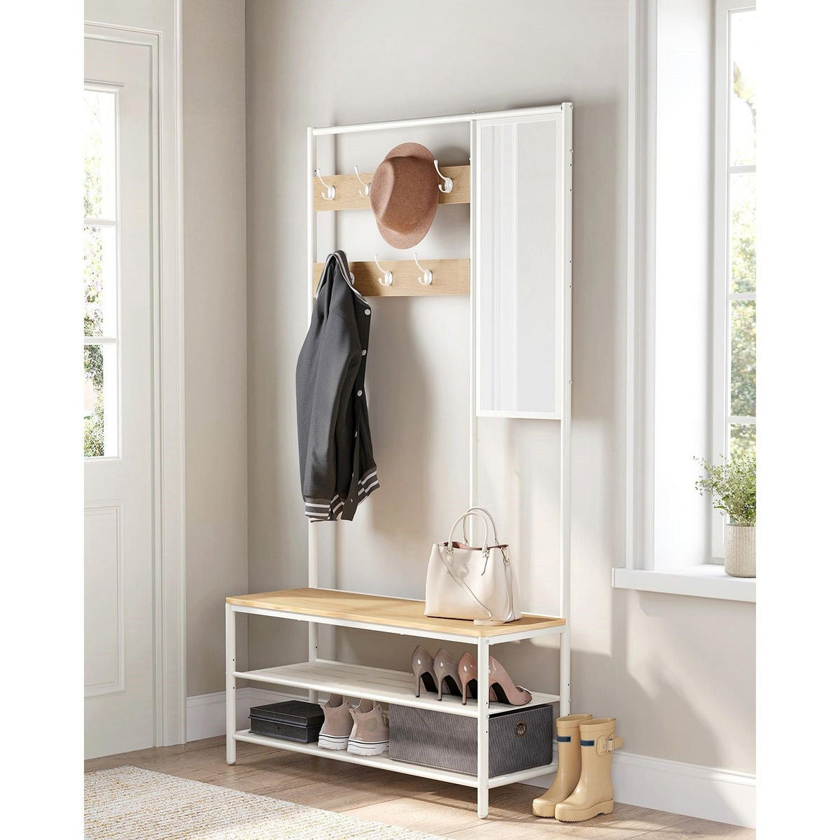 GARDEROBENSTÄNDER DUBLIN - Weiß, Holzwerkstoff (98/180/35cm) - Hansiro