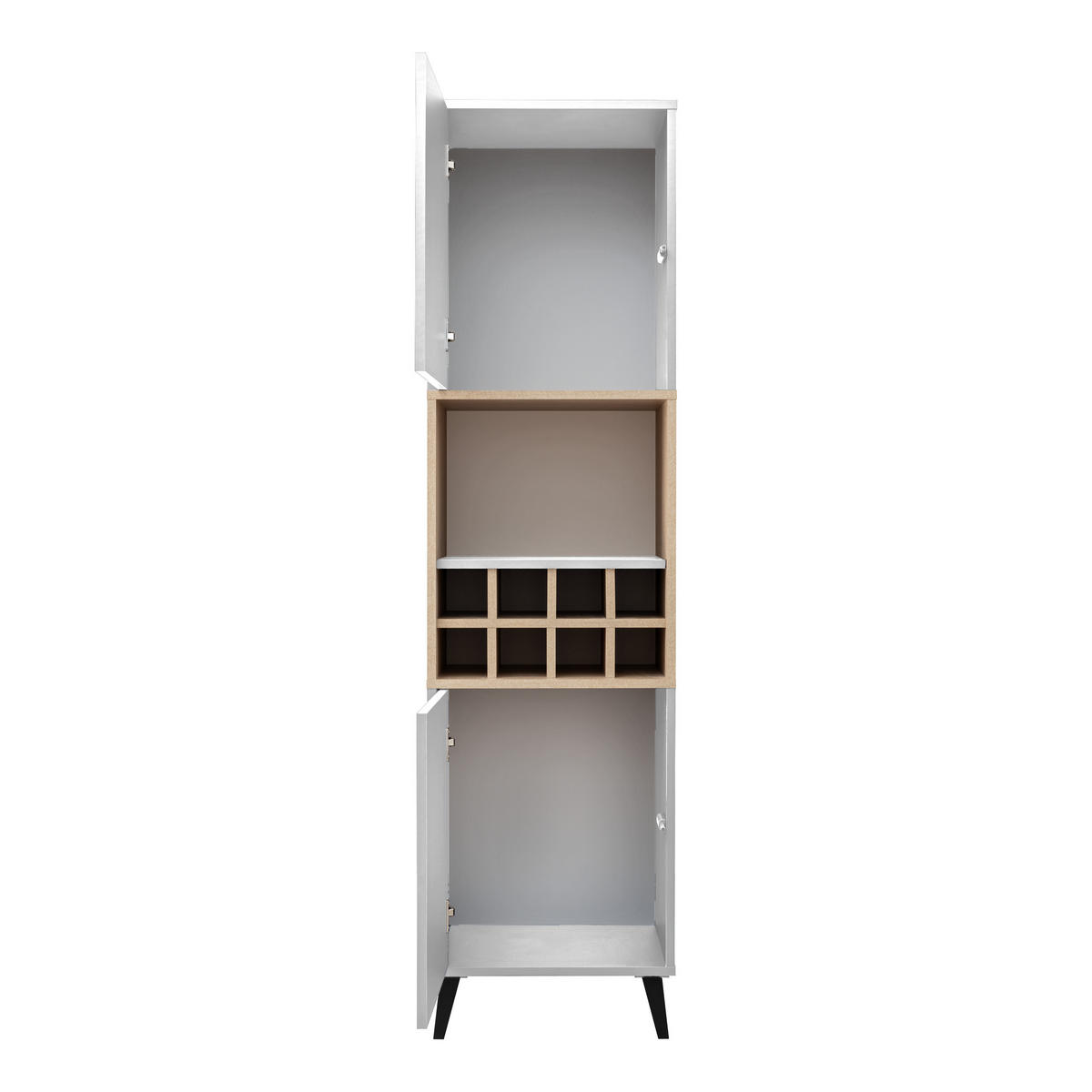 HIGHBOARD MIT WEINSCHRANK FONDI, Weiß, Skandinavische Tanne - Hellbraun/Weiß, Glas/Holzwerkstoff (46/173/35cm) - Komodee