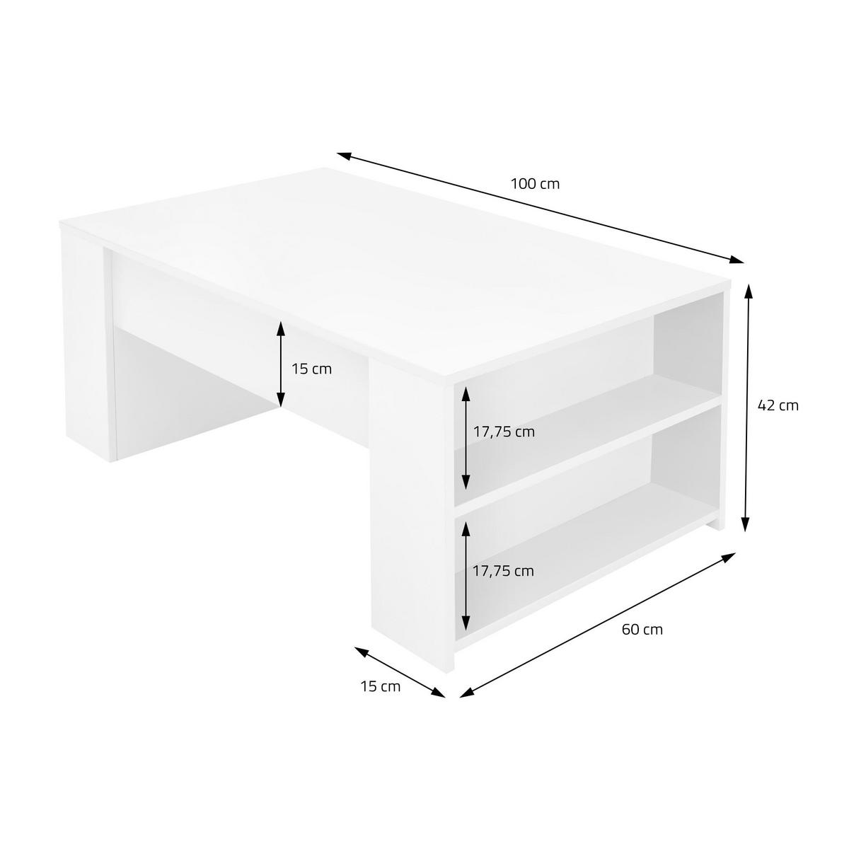 COUCHTISCH rechteckig Weiß 100/60/42 cm - Weiß, Holzwerkstoff (60/42/100cm) - ML-DESIGN