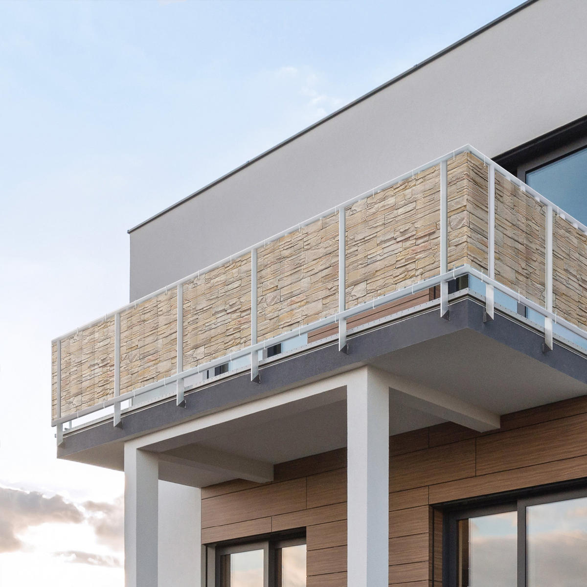 BALKON SICHTSCHUTZ Asian Stonewall - Große helle Steinmauer aus wohnlichen Steinen 400/75 cm - Beige, Kunststoff (400/75cm) - Bilderwelten
