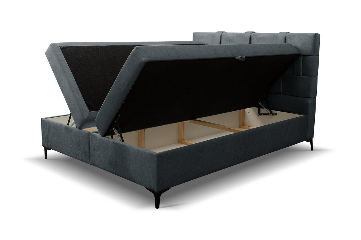 BOXBETT Charlotte mit 2 Bettkästen, Maße: 180x200 cm, Farbe: Dunkelgrau, Velourstoff, mit Bonell-Matratze inkl. Topper - Dunkelgrau, Holz/Kunststoff (180/200cm) - VENASI MÖBEL