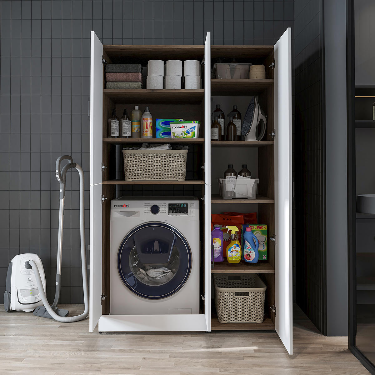 WASCHMASCHINENSCHRANK DORA-II 115cm Breit, 186cm Hoch - Eiche Bianco, Holzwerkstoff (115/186/73.8cm)