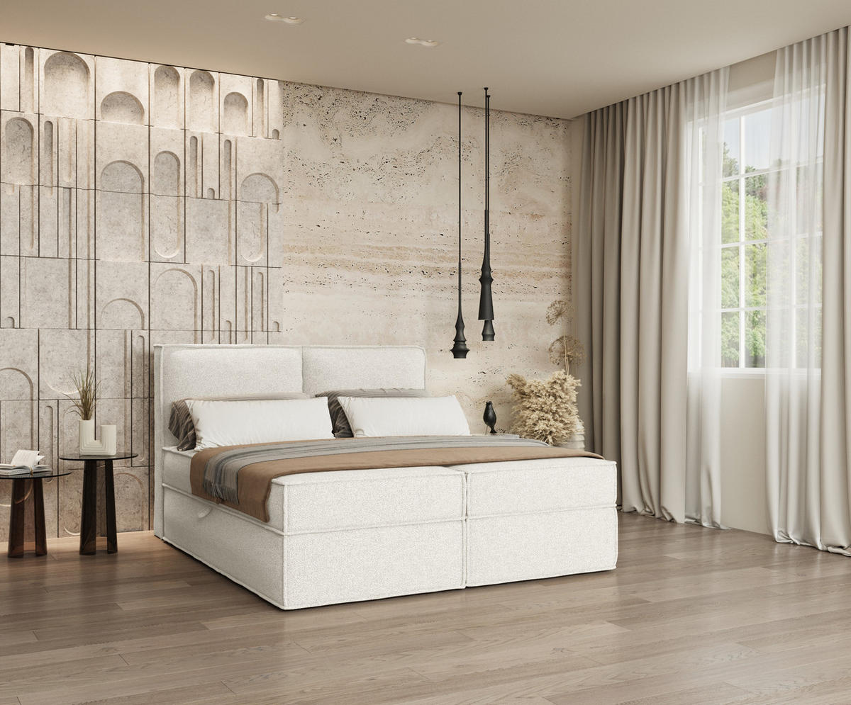 BOXBETT Bergen Weiß 180/200 cm mit Matratze - Schwarz/Weiß, Holz/Holzwerkstoff (180/200cm) - Maison de Reve