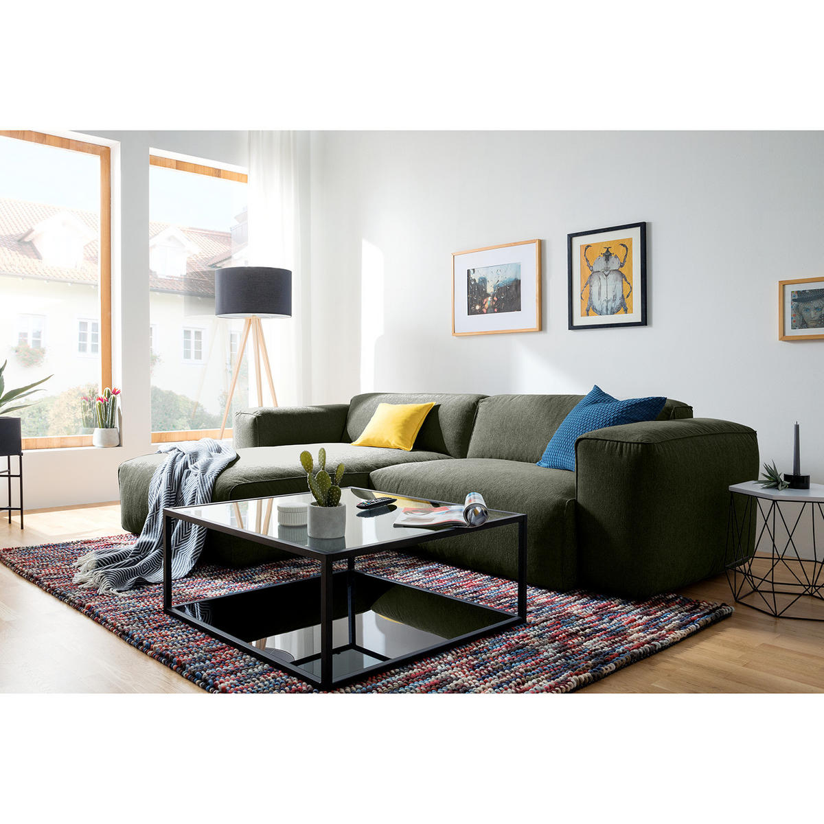 1,5-SITZER ECKSOFA mit Longchair - Schwarz/Grau, Kunststoff/Textil (260/173cm) - home24
