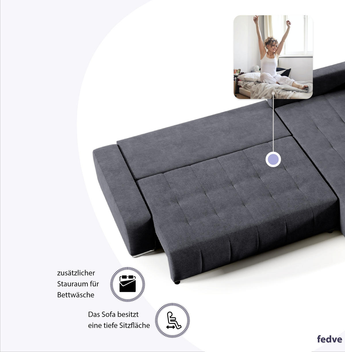 ECKSOFA mit Schlaffunktion Dhaka L Dunkelgrau - Graphitfarben, Textil (185/265cm) - Fedve