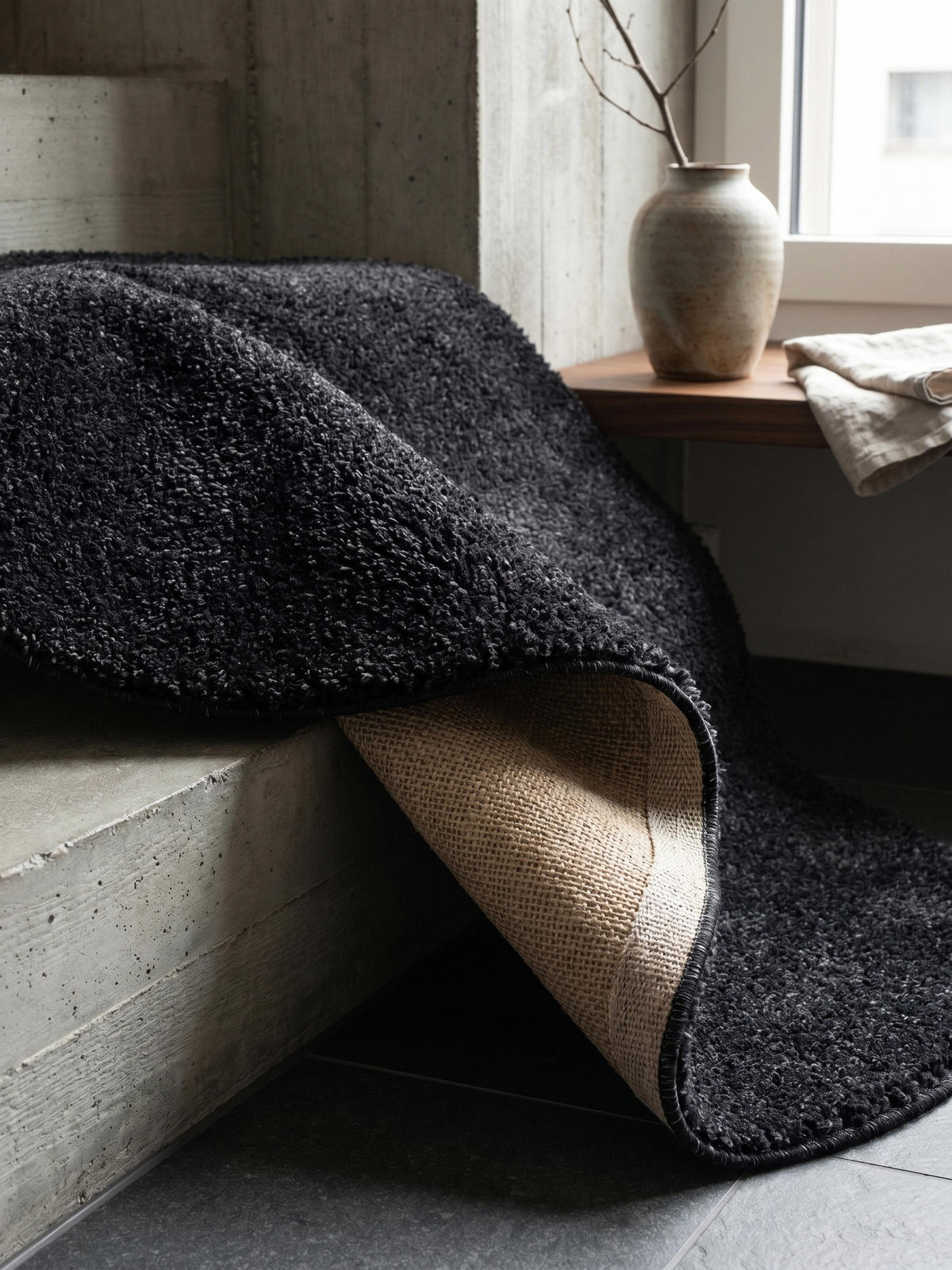 TEPPICH Waschbar Uni Modern Schlafzimmer Strapazierfähig Rund Anthrazit 200x200 cm OEKO-TEX – MAIN - Anthrazit, Textil (200/200cm) - KADIMA DESIGN