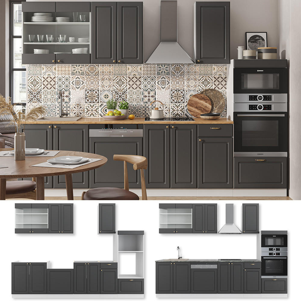 Thumbnail - Vicco Küchenzeile, Anthrazit, Weiß, Holzwerkstoff, Küchenblock,Rechteckig, 300x81.6x60 cm, Küchen, Küchenzeilen & Küchen...