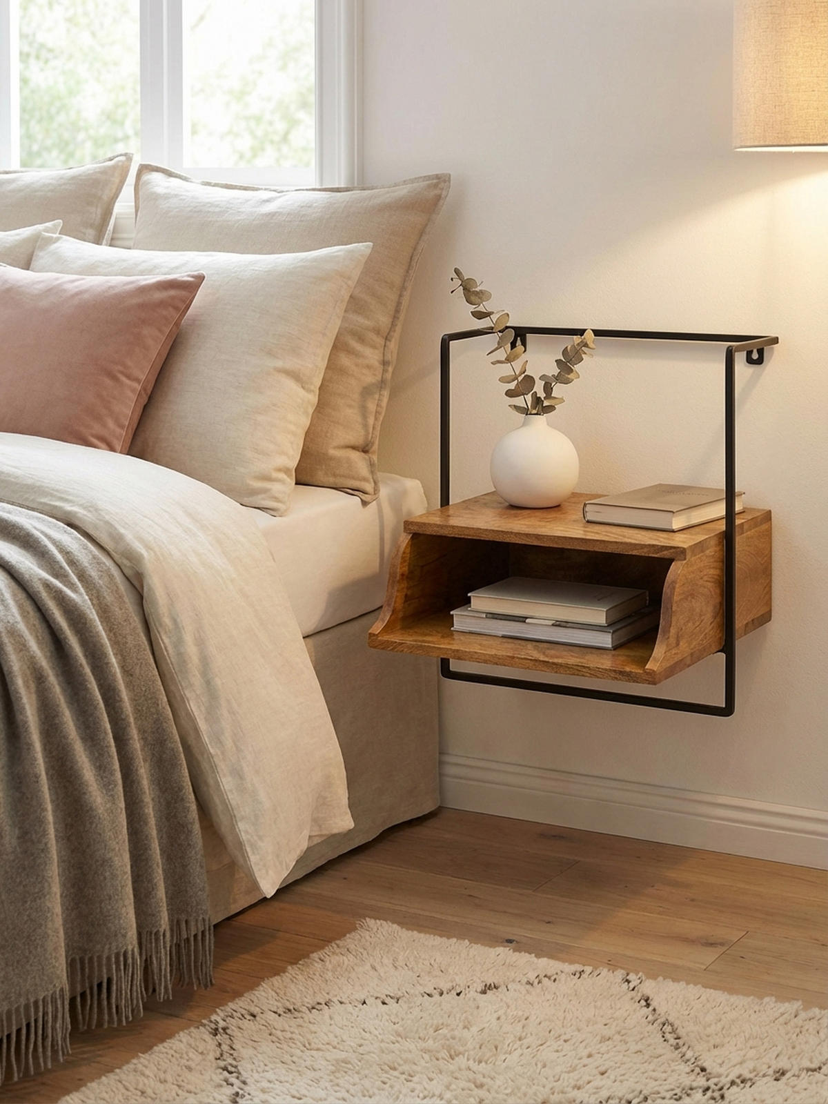 WANDKONSOLE Mango Massivholz Industrial Stil 44x45x35 cm - Schwarz/Braun, Holz/Metall (44/45/35cm) - KADIMA DESIGN