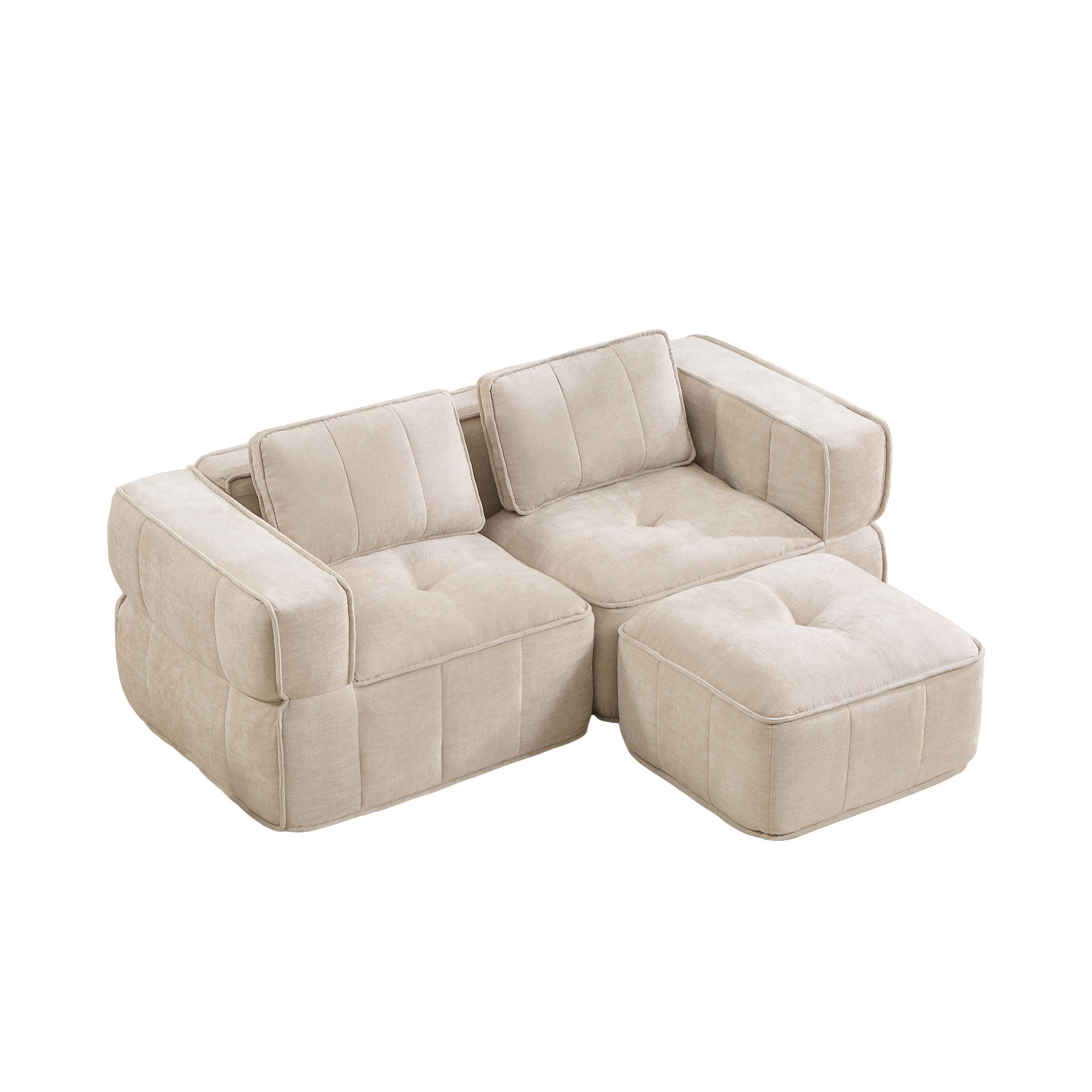 ECKSOFA DE-34428 L-Form mit Hocker Beige - Beige, Textil (93/198cm) - ComfortXL