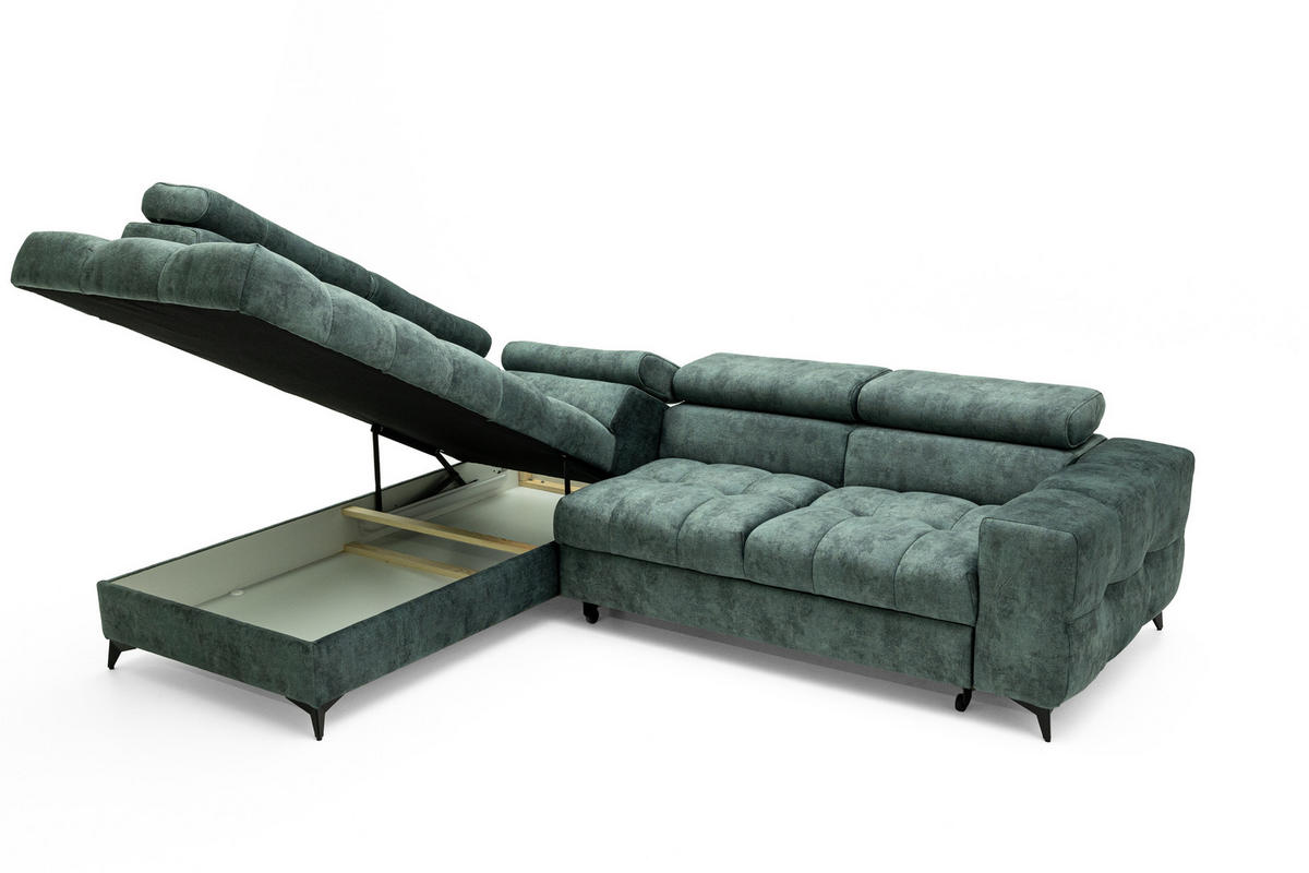 ECKSOFA PUDDING L Links mit Schlaffunktion 128x197 Velours Jadegrün - Jadegrün/Schwarz, Holz/Textil (270/204cm) - Muffo
