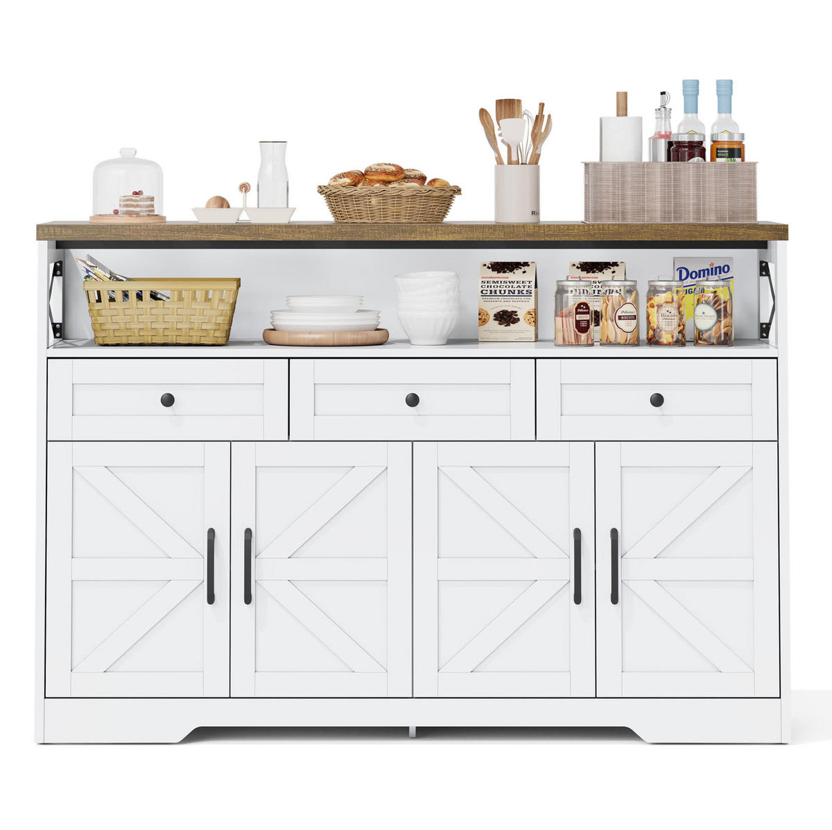 SIDEBOARD 140/35/95 cm in Weiß/Braun mit 3 Schubladen und 2 Türen - Braun, Holzwerkstoff (140/95/35cm) - Flora Grace